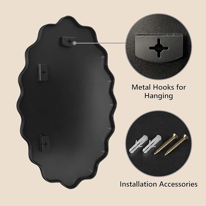 Oval Wavy Wall Mirror -Irregular Wall Mirror with Black Asymmetrical Aluminum Alloy Frame,22"x30" Decorative Wall Mirrors for Bathroom, Bedroom, Living Room, Dining Room，Entryway