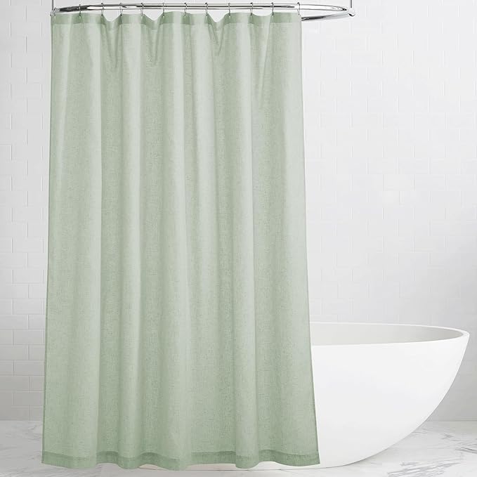 KGORGE Linen Shower Curtain - Semi Sheer Lightweight Button Hole Half Privacy Quick Dry Shower Curtains for Bathroom Bathtub Decor, Sage Green, 72 x 90 inches Long, Hooks Included
