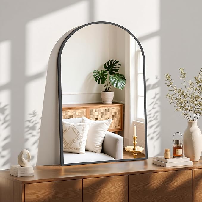 Sweetcrispy 24"x36.5" Arched Black Bathroom Mirror, Bathroom Mirrors for Over Sink, Modern Wall Mirrors Arch Decorative for Entryway, Bedroom, Vanity,Horizontal or Vertical Hanging