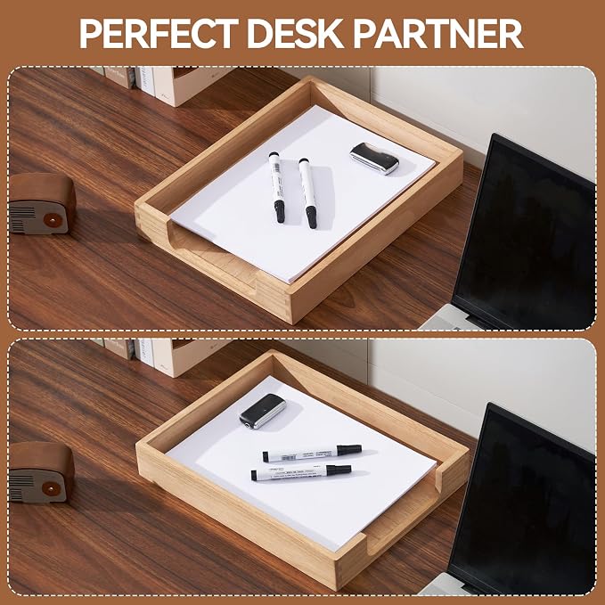 KIRIGEN Wood Letter Tray, Single-Tier Front-Load Desktop Paper Organizer, Wooden Document Tray for Letter and A4 Paper, File Folder, Mail, Home Office Desk, 13.77 x 10.62 x 2.16 Inch, TP-NA
