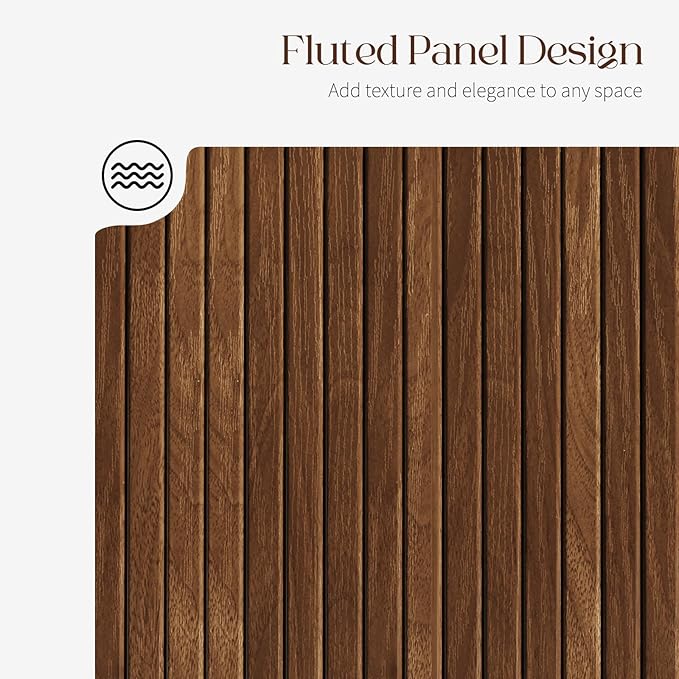 Sideboard Buffet Cabinet with Storage - Accent Kitchen Credenza Console Table with Sliding Door & Adjustable Shelf, Fluted Coffee Bar Sideboards for Living Room, Dining Room, Entryway, Walnut