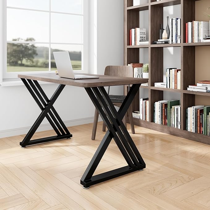 Metal Table Legs 28" H x 24" W Furniture Desk Bench Dining Table Legs Z Shape Heavy Duty Legs with Adjustable Feet Set of 2 Black