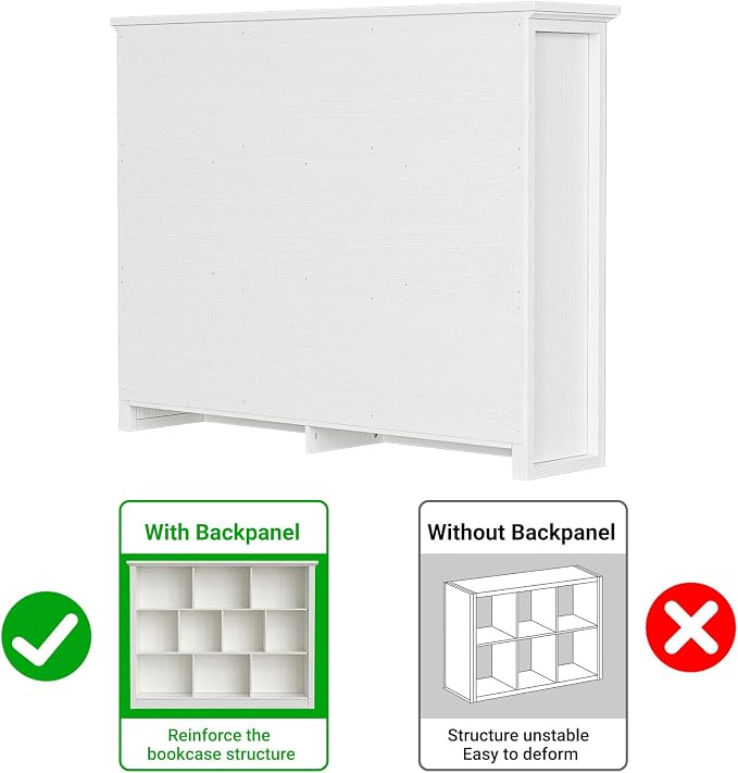 Unikito 10 Cube Storage Book Shelf - 50" Wide Wood Cube Storage Organizer, Wooden 3 Tiers Floor Standing Low Bookcase for Living Room, Bedroom, Home Office, Kids Room, Rustic White