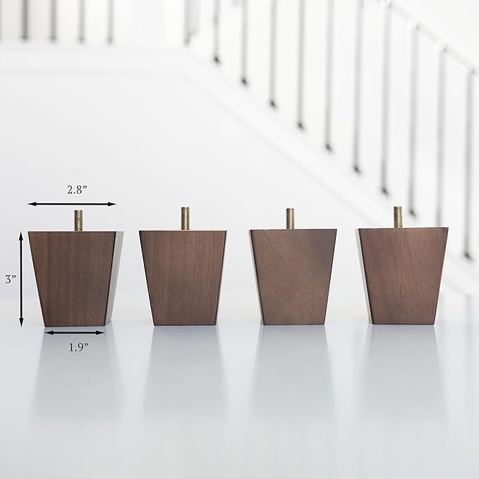 Premium Walnut Square Furniture Legs (Full Install Kit) - Pick Your Size and Color
