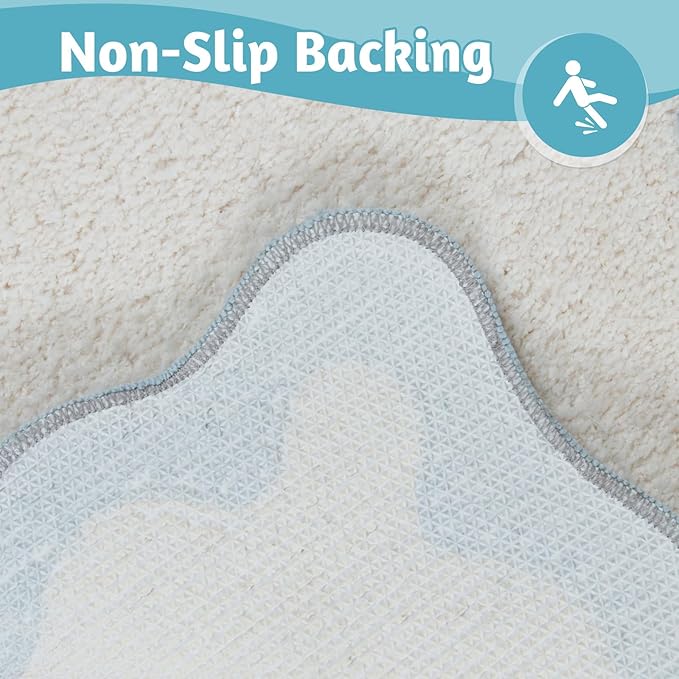 Uphome Bathroom Runner Rug, Blue Long Water Absorbent Cute Bath Mat Non Slip Washable, 24x60 Soft Irregular Shaped Shaggy Microfiber Bath Runner Rug for Floor, Bathtub, Bedroom