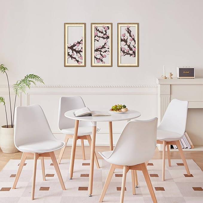 IARTTOP Cherry Blossom Wall Art Framed Set of 3 Pink Flower Wood Wall Decor Japanese Sakura Tree Artwork Neutral Botanical Art Prints Floral Minimalist Decor for Farmhouse Living Room Bedroom 8 x16 Inch