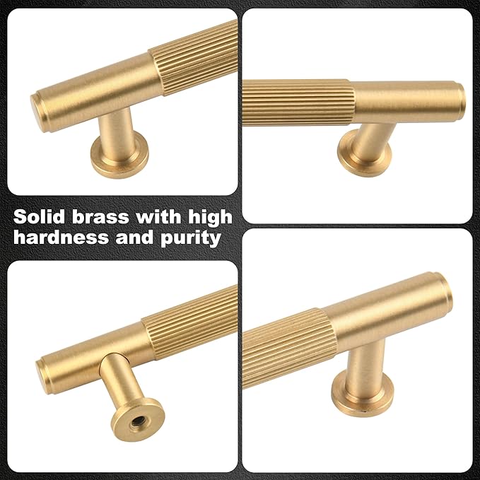 Solid Brass Kitchen Cabinet Pulls,7-1/2 Inch Brushed Matt Gold Dresser Drawer Handles, Modern Furniture Hardware Door Pulls for Cupborard Wardrobe Closet Vanity