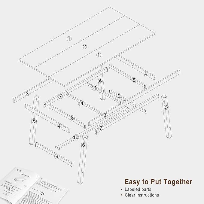 GarveeHome Industrial Dining Table for 4-6 People, 63" Long Wooden Kitchen Table with Sturdy Metal Frame & Natural Wood Finish - Seats 4 Rectangular Counter for Dinner, Kitchen, Dining Room - Natural