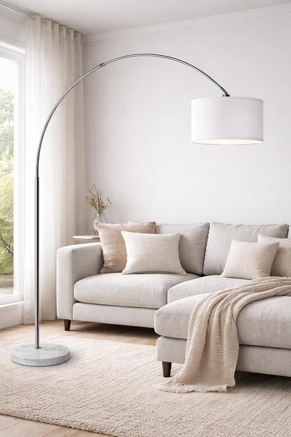Major-Q Contemporary 81" Tall Standing Arc Floor Lamp Adjustable Height- Real Marble Base - Ideal for Behind Sofa Living and Dining Rooms -