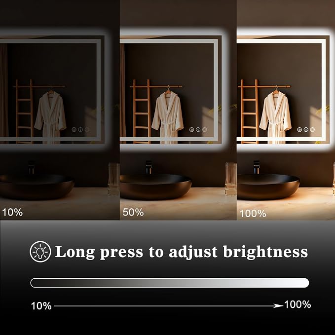 WTTY LED Bathroom Mirror 55"x30" with Back and Front Light,Modern LED Mirror for Bathroom,Stepless Dimmable Lighted Bathroom Vanity Mirror with Anti-Fog,Memory Function,Shatter-Proof