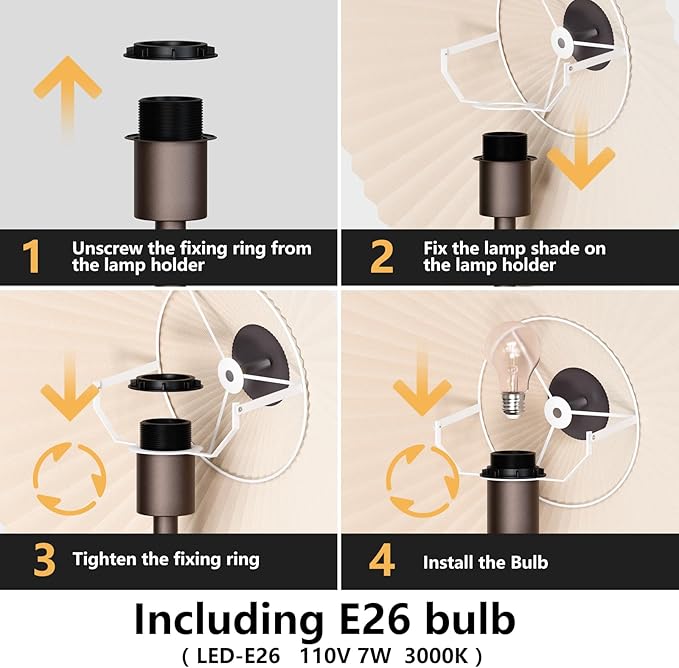 KUNJOULAM Pleated Floor Lamp, Pole Floor Lamps, Simple Design Tall Lamp with Fabric Lampshade, Standing Lamp for Living Room, Bedroom, Office, Home (Brown)