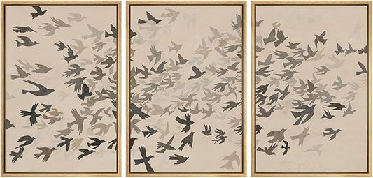 MUDECOR Framed Wall Art Print Set Minimalist Subtle Birds in Motion Illustrations Modern Art Boho Decorative Colorful Chic for Living Room, Bedroom, Office - 16"x24"x3 Natural