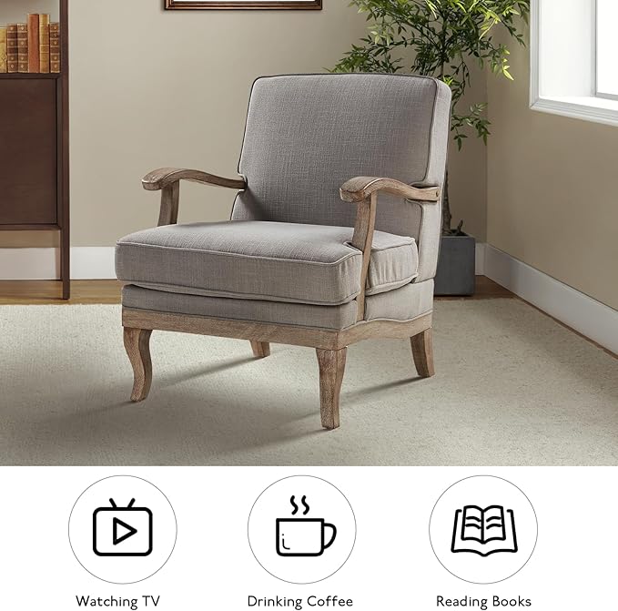 HULALA HOME Mid-Century Modern Accent Chairs Set of 2, Upholstered Lounge Arm Chair with Solid Wood Legs and Armrest, Removable Cushion Comfy Reading Armchair for Living Room, Bedroom, Balcony, Grey
