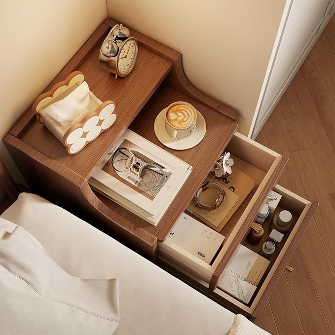 Narrow Nightstand with 2 Drawers,Walnut Nightstand,Bedside Table,Solid Wood Modern Bedside Table for Bedroom,Study,Toilet