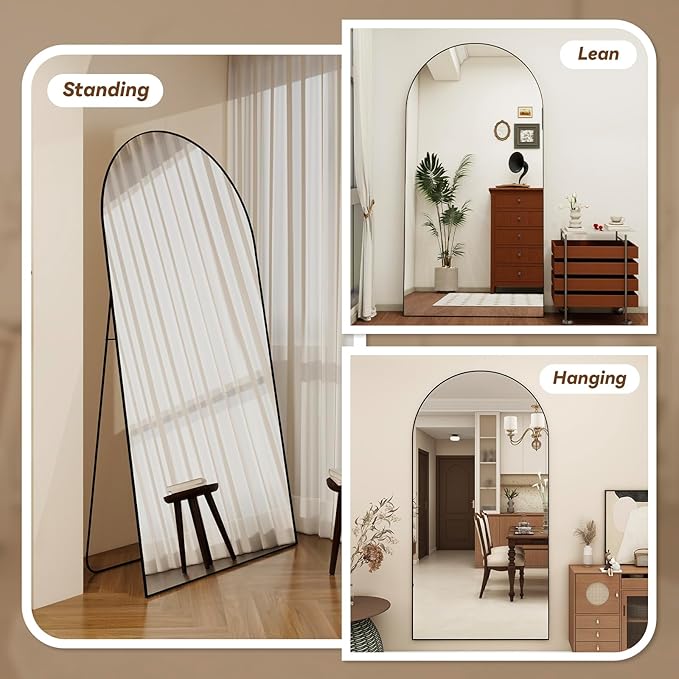 MISSDAY Oversized Arched Full Length Mirror, 81"x41" Black Full Body Mirror with Stand, Floor Mirror Large Free Standing, Leaning or Hanging, Aluminum Frame Mounted Mirrors Wall Mirrors for Bedroom