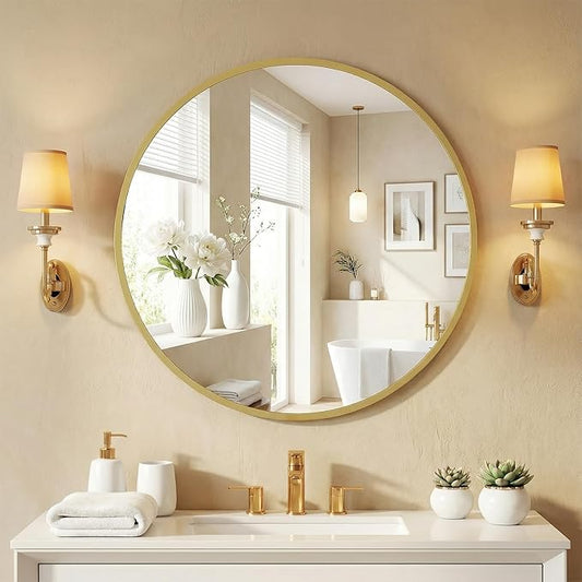 NEWBULIG Wall Mirror, Bathroom Mirror for Over Sink, Matte Metal Framed Vanity Mirror, Wall Decor for Bedroom, Tempered Glass