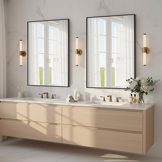 2-Pack Bathroom Mirrors for Over Sink 24" x 32", Black Metal Frame Rectangle Wall Mirror, Modern Farmhouse Vanity Mirror(Horizontal/Vertical)