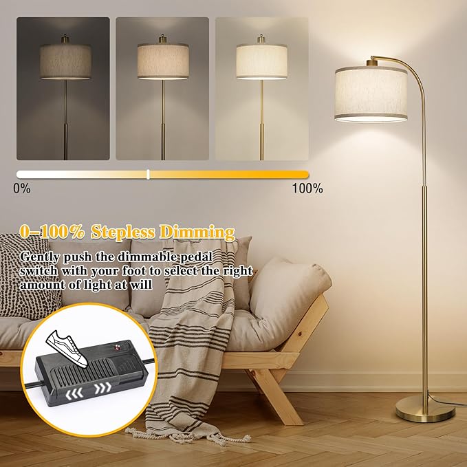 LED Floor Lamp Fully Dimmable Modern Standing Lamp Arc Floor Lamp with Adjustable Drum Shade, Tall Pole Reading Lamp Light for Living Room Bedroom Study Room, Bulb Included