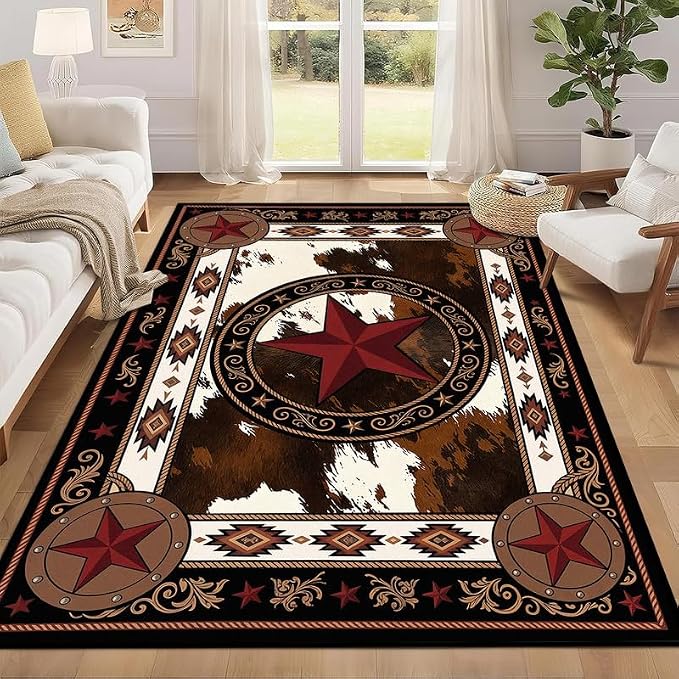 Vintage Star Rugs Non Slip Rustic Farmhouse Floor Mat Washable Carpet for Bedroom Living Room Nursery Playroom Classroom Home Decor,5'x7'