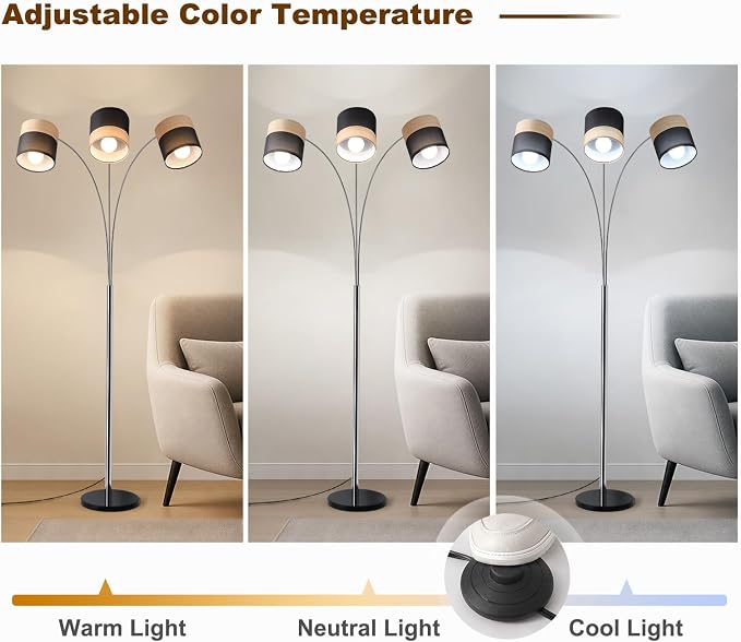 Floor Lamps for Living Room, Brushed Nickel Arc Floor Lamp, 3 Light Tall Floor Lights Living Room, 71" Mid Century Tree Floor Lamp for Bedroom, Office(Bulb not Included)