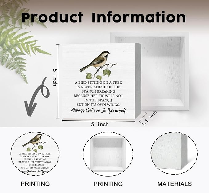 A Bird Sitting on a Tree Is Never Afraid Inspirational Sign - Inspirational Motivational Bird Shelf Desk Decor, Inspirational Motivational Birds Wooden Box Signs Decorative Signs & Plaques