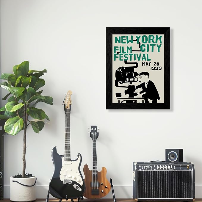 1999 NYC Film Festival Canvas Poster Vintage New York Movie Wall Art Modern Trendy Minimalist Abstract Prints for Apartment Bedroom Dorm Wall Decor 012X16 inch Black Framed