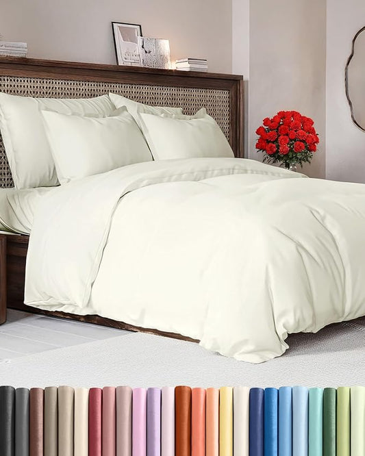 Duvet Cover Cal King Size - Extra Soft Cal King Size Duvet Cover - Lightweight & Breathable - Easy Care & Fade Free with Zipper Closures & Ties - 104" x 98" Inches - (Ivory) Comforter Not Included