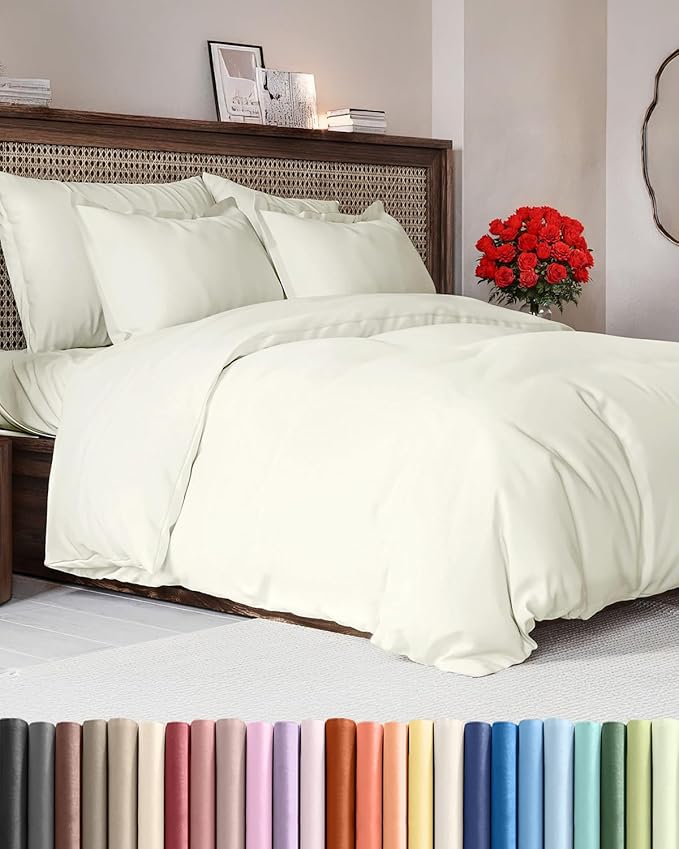 Duvet Cover King Size - Extra Soft King Size Duvet Cover - Lightweight, Breathable & Cozy - Easy Care & Fade Free with Zipper Closures & Ties - 104" x 90" Inches - (Ivory) Comforter Not Included