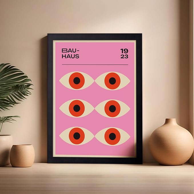 Poster Master Bauhaus Poster - Lavender Evil Eye Print - Geometric Art - Chic Boho Art - Mid Century Modern Art - Contemporary Art - Great Living Room or Bedroom Wall Decor - 16x20 Black Framed
