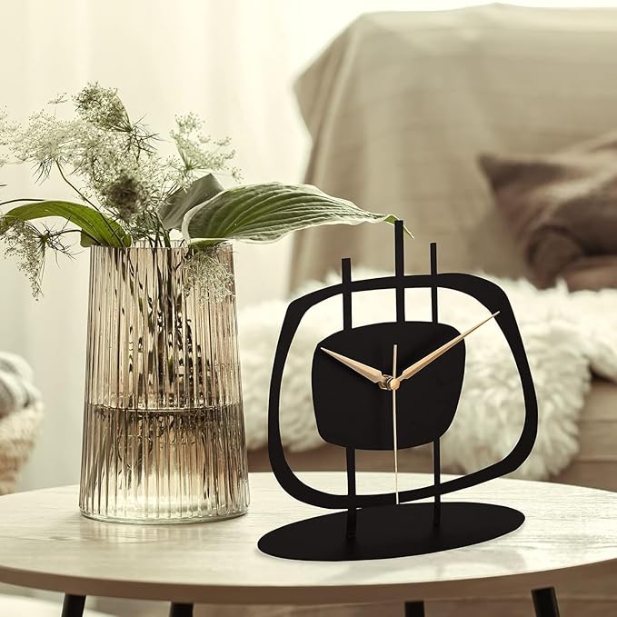 Table Clock for Living Room Office, Bedside, Kitchen | Silent Running Night Shelf Analog Desk Clock with 8 x 9 inch Size | Decorative Table Clocks