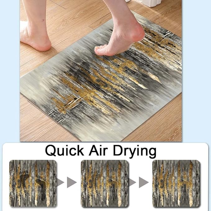 Bath Mat Rug,Gray Gold crackNon Slip Quick Dry Super Absorbent Thin Bathroom Rugs Fit Under Door-Easy to Clean Bathroom Floor Mats-Shower Rug for Shower Sink Bathtub(16" x 24"in)