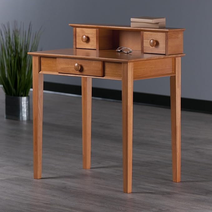 Winsome Studio Writing Desk with 3 Drawers in Honey, Classic Small Home Office Computer Table, Sturdy Furniture for Bedroom, Living Room, Compact & Convenient for Small Spaces