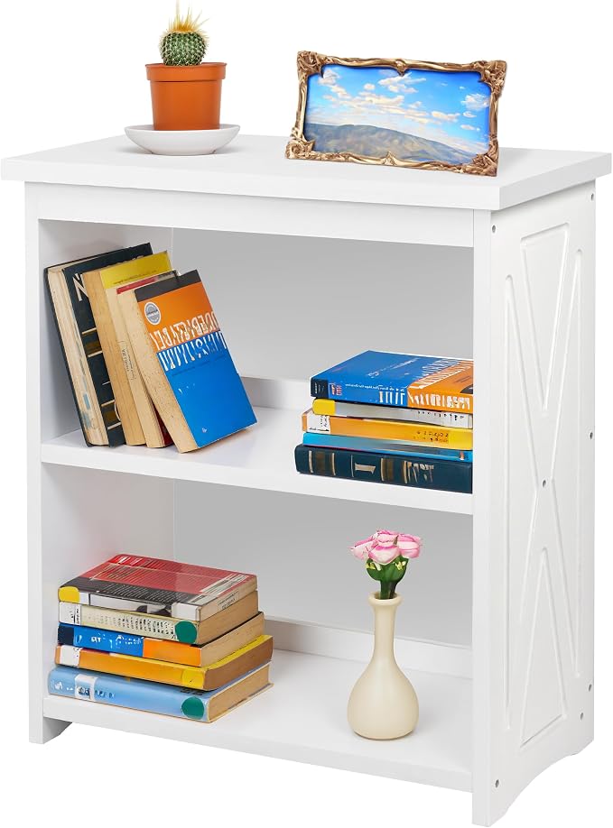 Rustic Bedside Table with Storage Shelf, Wood End Table for Bedroom & Living Room, Narrow Farmhouse Side Table, Modern Nightstand for Bedroom, Living Room and Office (White)