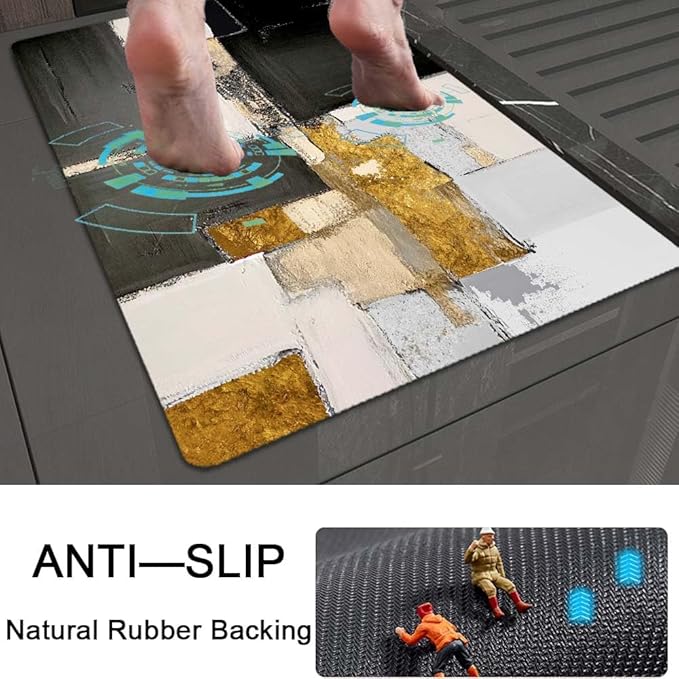Bath Mat Rug,Abstract modern black gold Non Slip Quick Dry Super Absorbent Thin Bathroom Rugs Fit Under Door-Easy to clean Bathroom Floor Mats-Shower Rug for Shower Sink Bathtub(16" x 24"In)