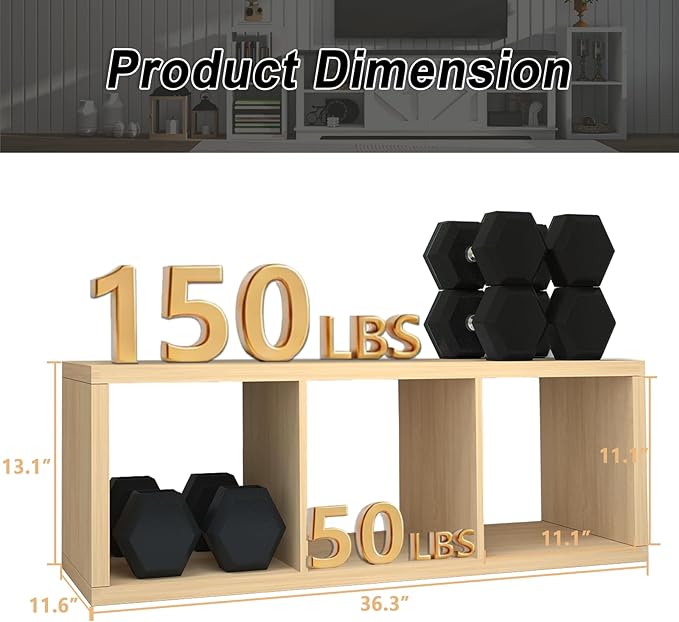 CTESNE【2026 Wooden Thick Frame 3 Cube Storage Organizer Shelf with Anti-Tipping Kits + Reversible Open Back Bookcase, Horizontal and Vertical Dual-use（Oak Color,11inch）