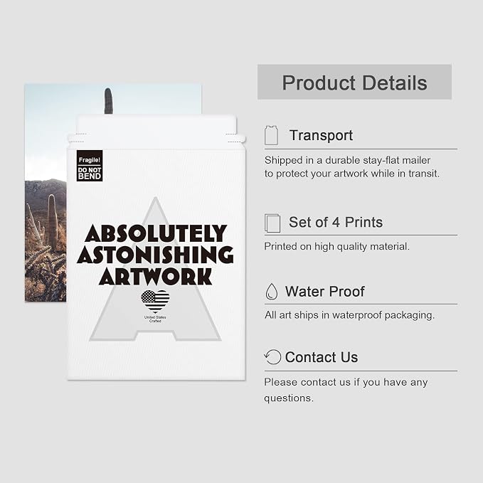 SIGNWIN Adhesive Canvas Poster Southwest Texas Arizona Saguaro Cactus Desert Landscape Nature Wilderness Photography Modern Art Decorative Zen Relax/Calm Multicolor Scenic for Bedroom - 8"x10"x 4