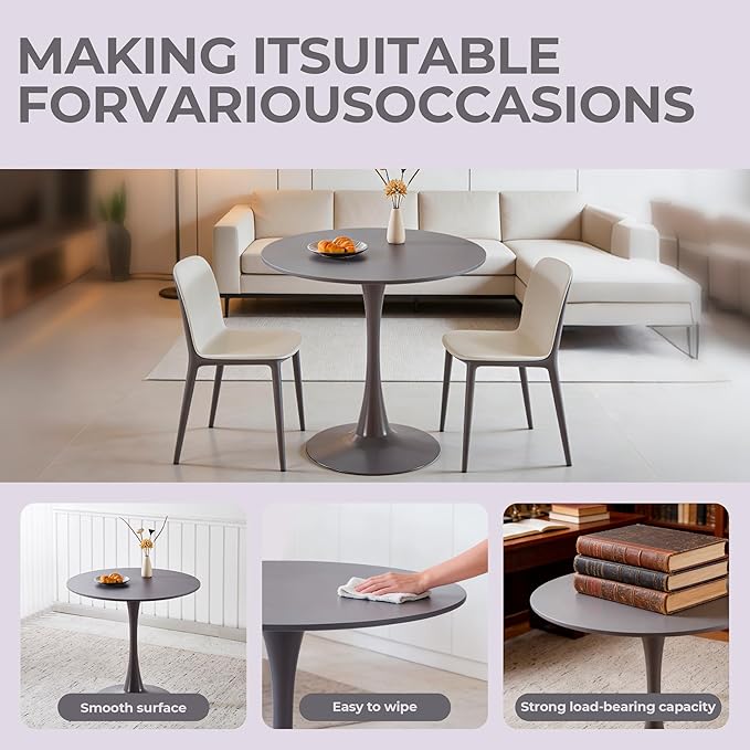 31.5” Round Dining Table, Special Gray Kitchen Tulip Table with Thickened Tabletop & Sturdy Pedestal Base, Tulip Shape Leisure Table for Brstio Cafe Breakfast Nook RV
