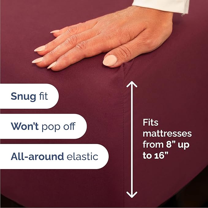 Queen Size 4 Piece Sheet Set - Comfy Breathable & Cooling Sheets - Hotel Luxury Bed Sheets for Women & Men - Deep Pockets, Easy-Fit, Extra Soft & Wrinkle Free Sheets - Burgundy Oeko-Tex Bed Sheet Set