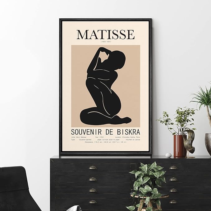 MUDECOR Framed Canvas Print Wall Art Henri Matisse Black & Tan Abstract Nude People Shapes Illustrations Modern Art Minimalist Multicolor Cool for Living Room, Bedroom, Office - 16"x24" Black