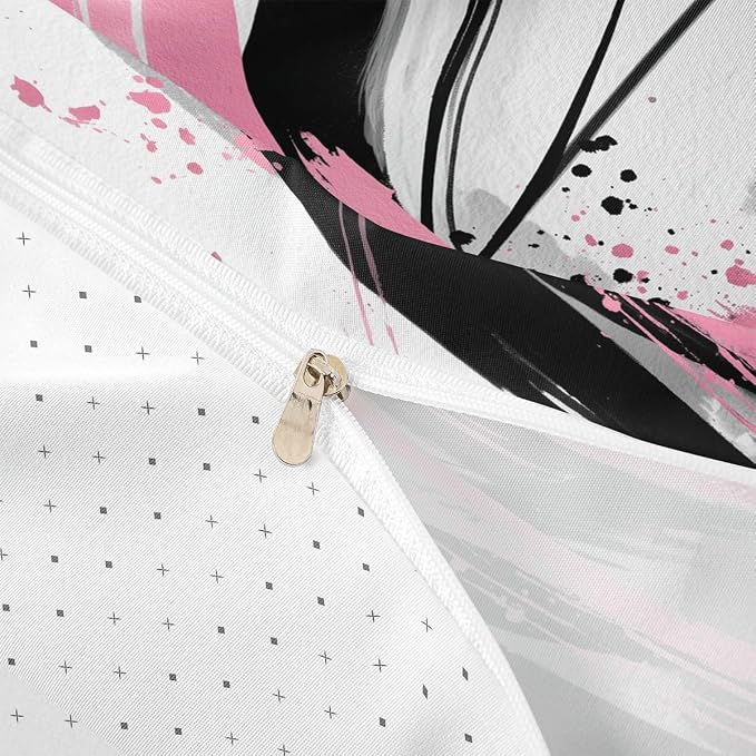 Erosebridal Black and Pink Duvet Cover King - Geometric Decorative Abstract Bedding Striped Bed Set for Girls Boys Adults Watercolor Minimalists Graffiti Aesthetic Lines Bed Cover