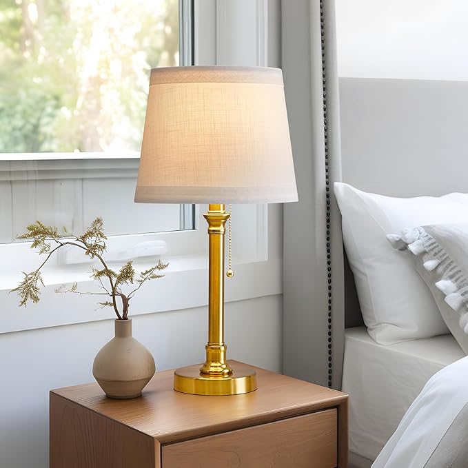 Oneach 19.5'' Gold Table Lamp for Living Room Nightstand Modern Lamps Brass Table Lamp for Bedroom Metal Bedside Lamp with White Drum Shade