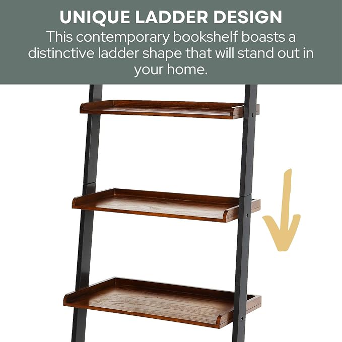 Convenience Concepts French Country Ladder Bookshelf 25" - Classic Living Room Bookcase for Traditional, Modern Office, Family Room & Home Office, Dark Walnut