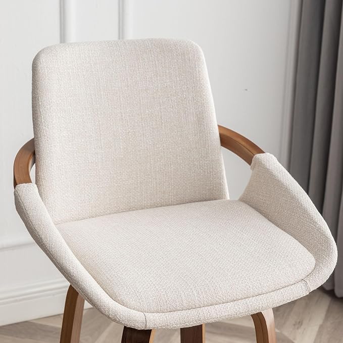 LUNLING 25.6" Counter Height Barstools Set of 2 Mid Century Modern Retro Bar Chairs Charcoal Beige Linen Look Fabric Upholstered and Walnut Wood Frame for Home Bar Furniture,Beige