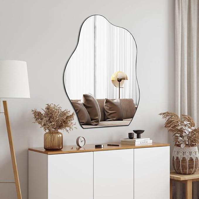 POZINO Irregular Mirror, Asymmetrical Mirror, Black Squiggly Mirrors, Morden Unique Shape Mirrors for Bathroom Living Room Bedroom Entryway Home Decor, 32"x24"