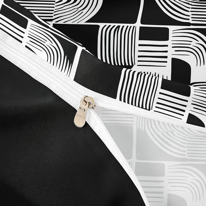 Erosebridal Black and White Teens Duvet Cover 2 Piece Bohemian Geometric Bedding Set Twin Size Mid Century Abstract Comforter Cover for Kids Boys Adult Bedroom Boho Stripes Minimalist Bed Sets