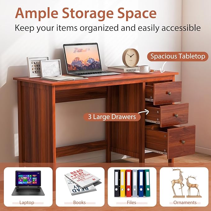 Tangkula Computer Desk with 3 Storage Drawers, Modern Home Office Desk with Storage Drawers & Spacious Desktop, Compact Writing Study Desk Laptop Desk for Bedroom, Multipurpose Computer Workstation