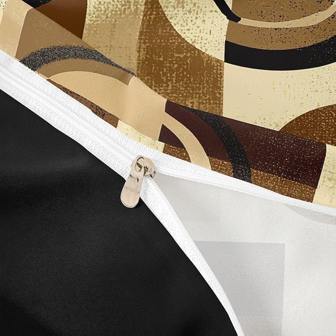 Geometric Striped Circle Duvet Cover Set Full Size,Abstract Graffiti Retro Squares Bedding Set,Boys Girls Room Decor,Aesthetic Simple Chic Comforter Cover,Brown Quilt Cover,2 Pillowcases(No Filler)