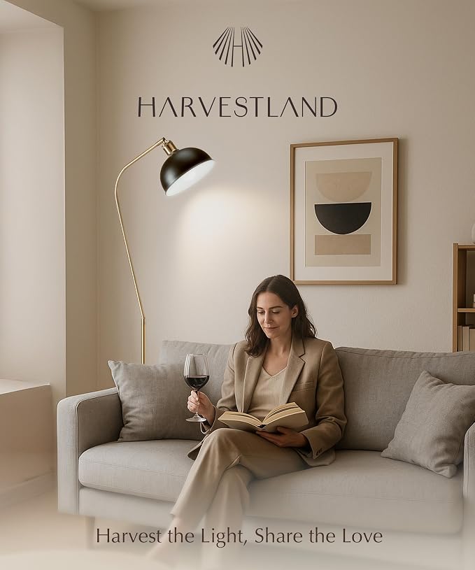 HarvestLand Halo Brass Floor & Desk Lamp Set – Adjustable Pharmacy-Style Lamps with Solid Base, Black & Brass Lighting Duo for Living Room, Home Office, Bedroom, or Reading Nook