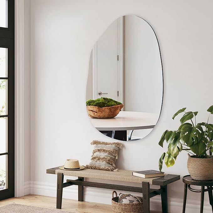 Irregular Bathroom Mirror 24x36 Inch, Frameless Asymmetrical Wall Mirrors with Tempered Glass for Bedroom Bathroom Living Room or Entryway