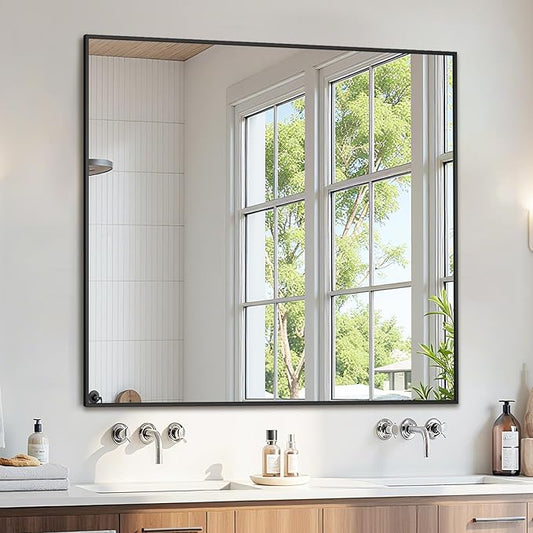 Bathroom Mirror 40" x 36", Large Rectangle Wall Mirror, Black Metal Frame Wall Mounted Mirrors for Bathroom, Vanity, Bedroom, Entryway Decor(Horizontal/Vertical)